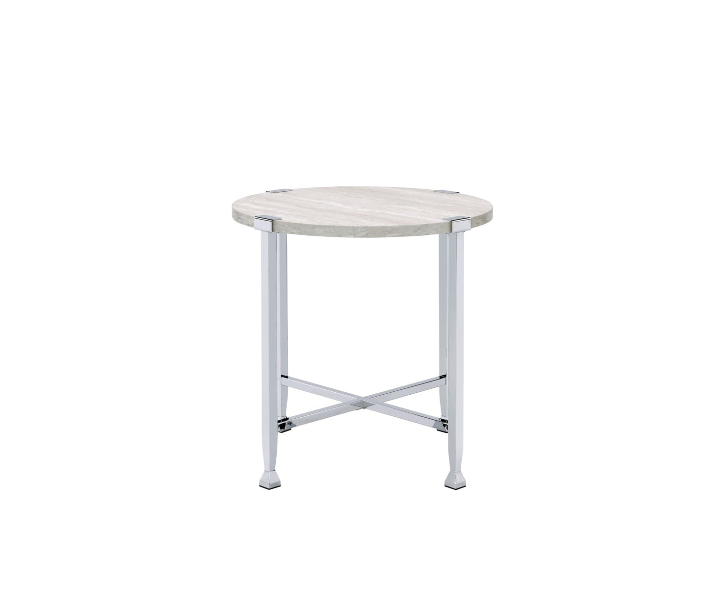 Brecon White Oak & Chrome Finish End Table - 1st Choice Furniture Direct