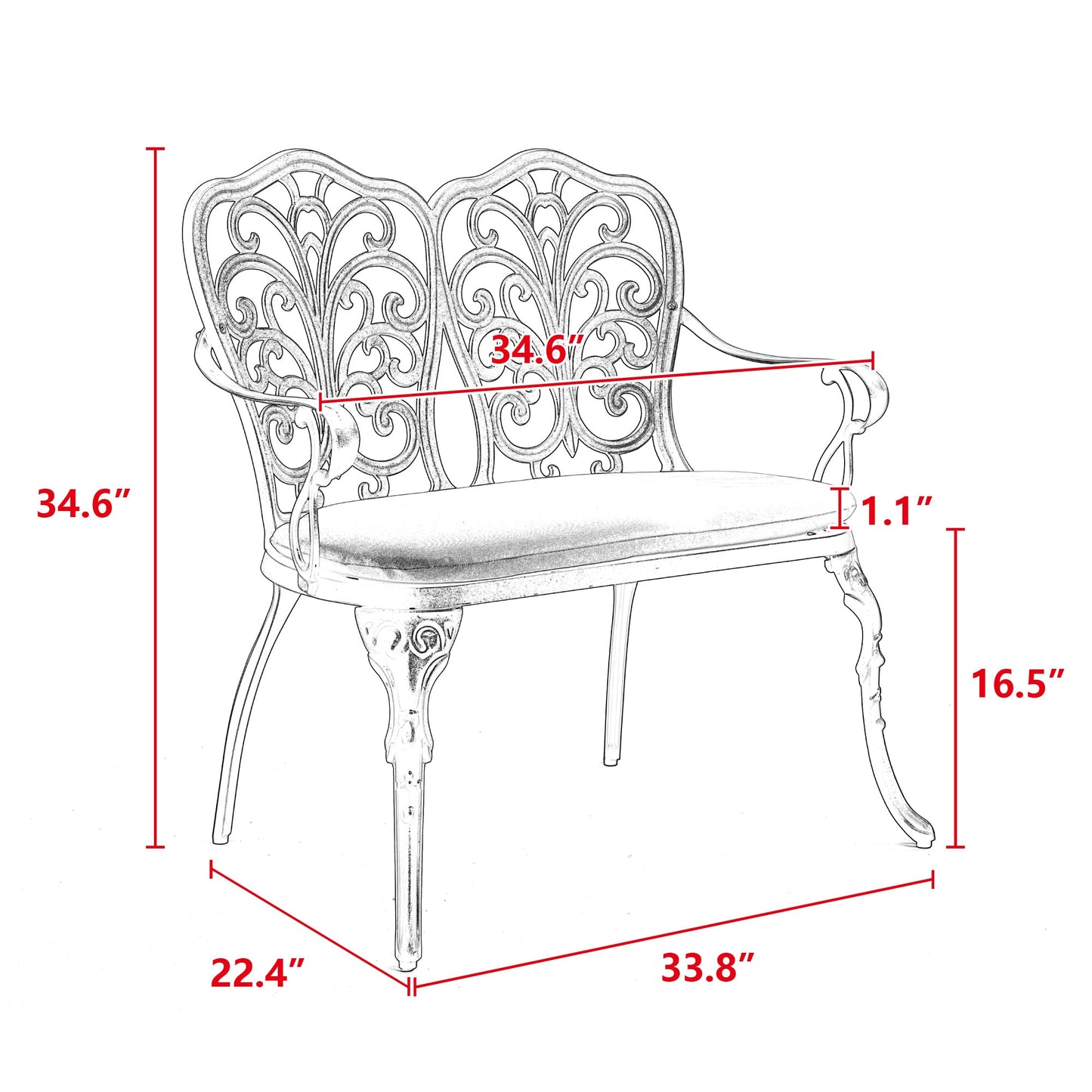 Cast aluminium bench with cushion - 1st Choice Furniture Direct