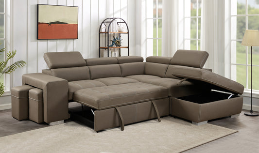 1st Choice 105" Sectional Sofa with Adjustable Headrest in Light Brown