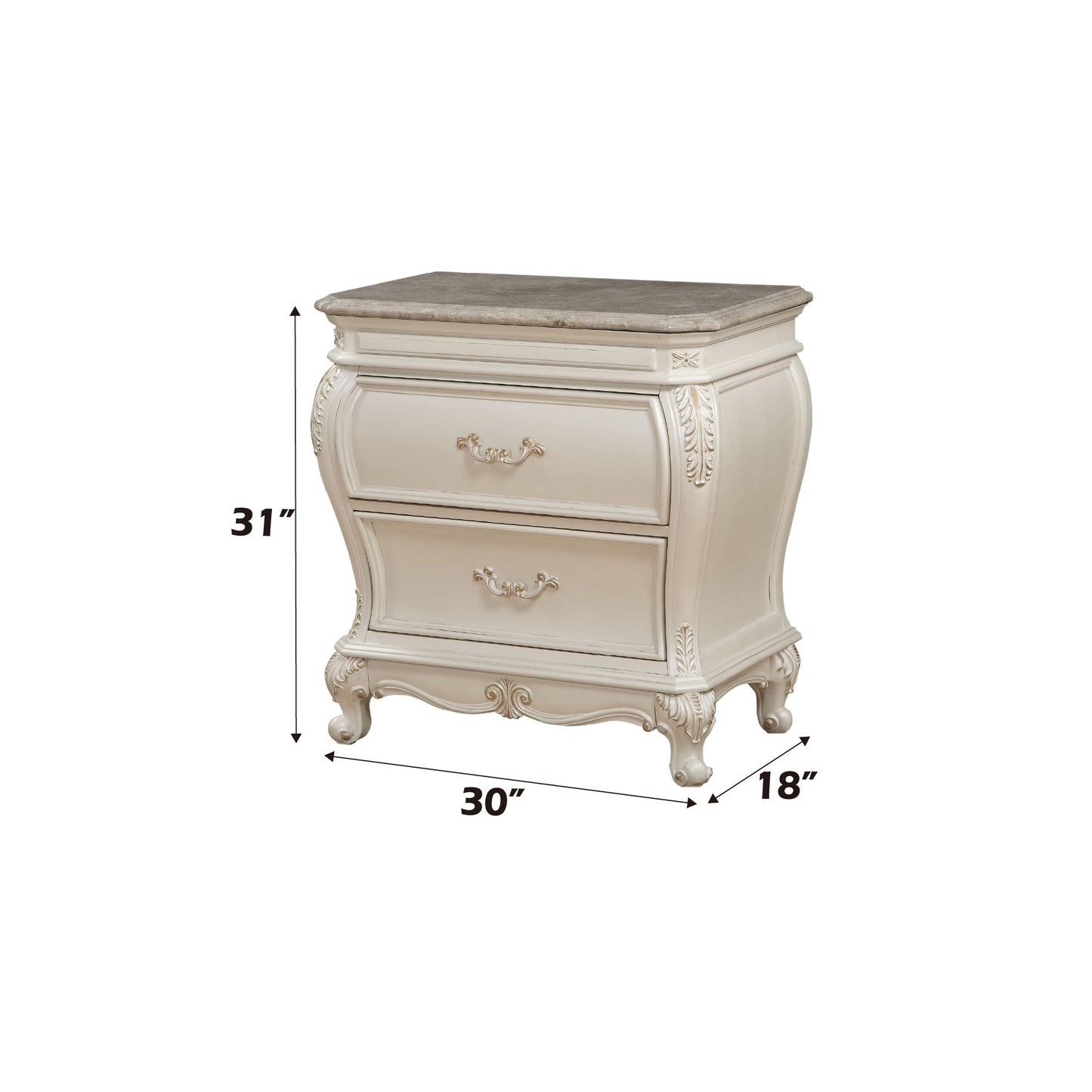 Chantelle Pearl White Finish Nightstand W/Granite Top - 1st Choice Furniture Direct