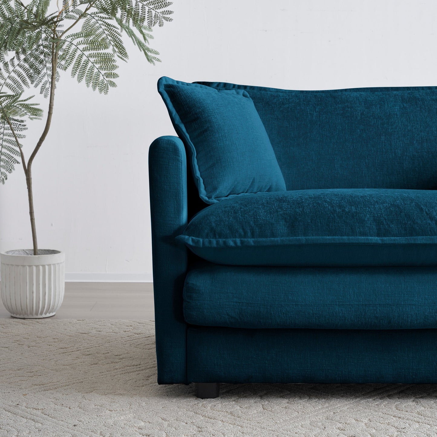 Chenille Two - Seater Sofa with 1 Footrest, 2 Seater L - Shaped Sectional with Ottoman,Loveseat with Ottoman for Small Living Space,Blue Chenille - 1st Choice Furniture Direct