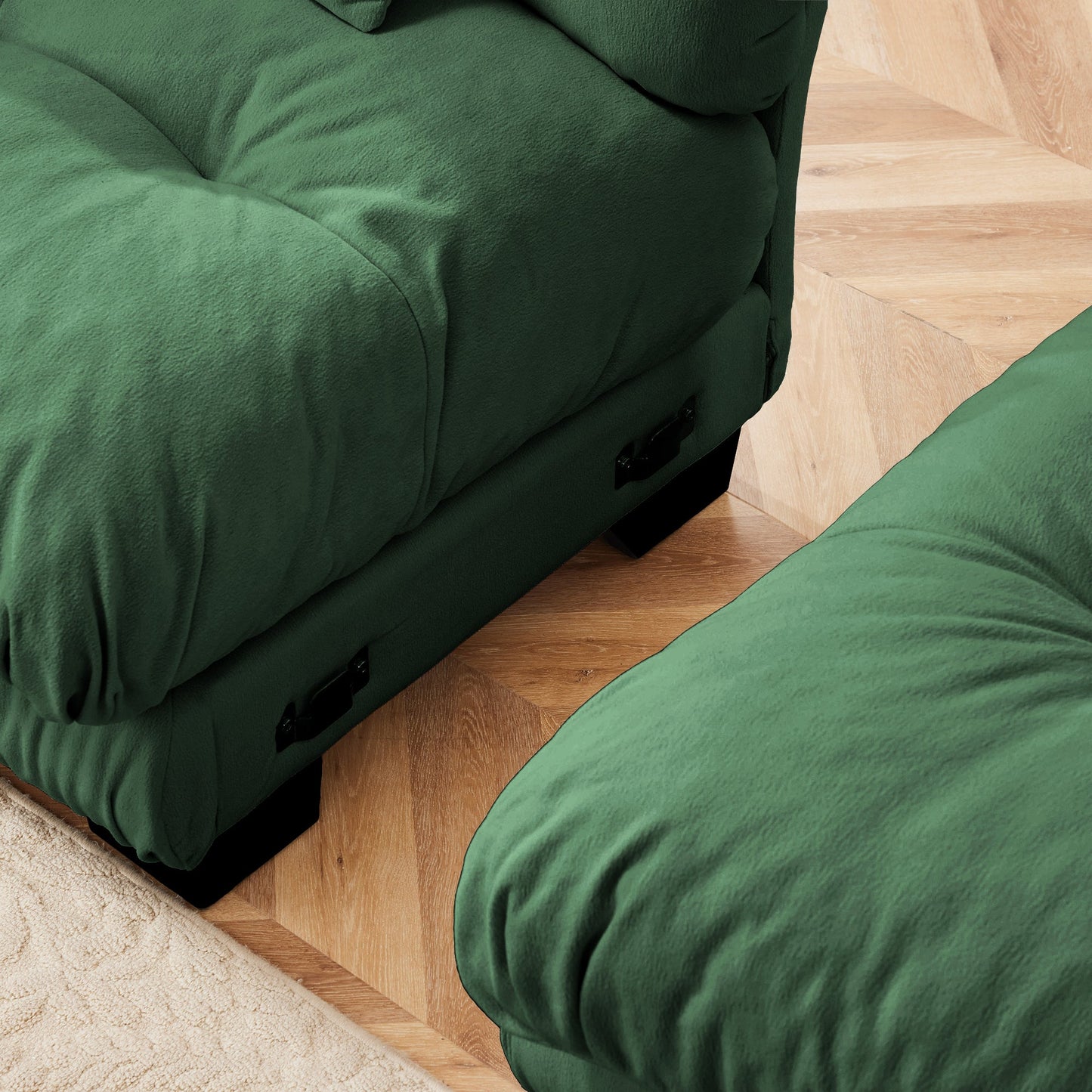 Cloud Couch Sectional Sofa for Living Room, Chenille 2 Seater Sofa with 2 Lumbar pillows and 2 throw pillows , Upholstered Wide Arm Sofa with Convertible Ottoman,Chenille Green - 1st Choice Furniture Direct