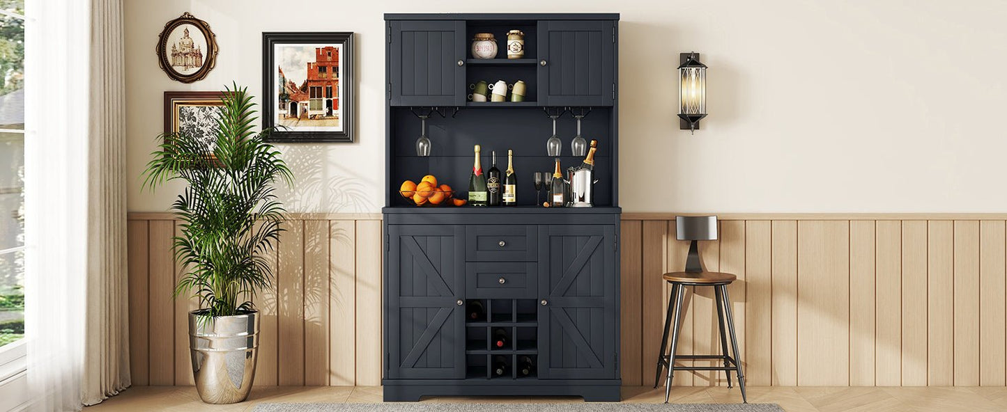 Coffee Bar Cabinet Kitchen Cabinet with Storage, Farmhouse Wine Cabinet with Drawers shelves and cabinets, Buffet Cabinet Wine & Glass Racks for Dining Room, Kitchen, Dark Blue - 1st Choice Furniture Direct
