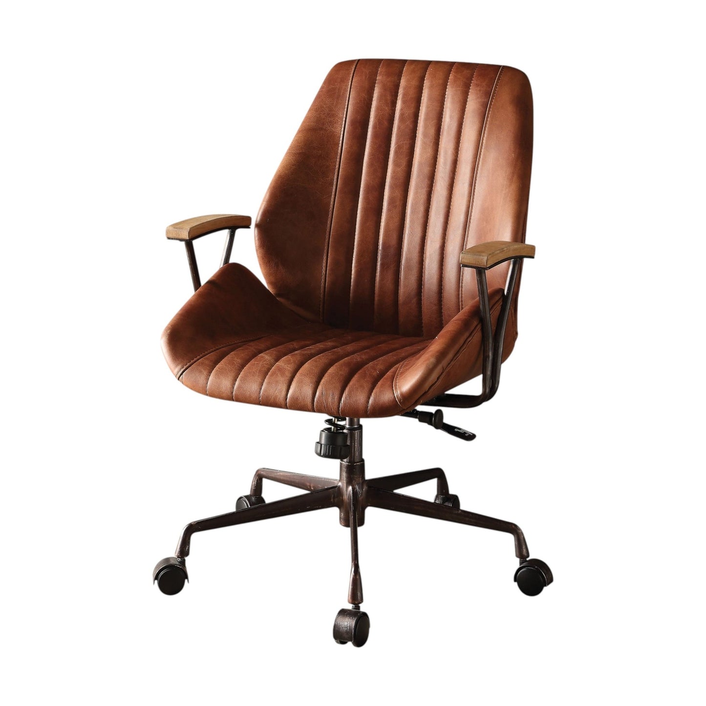 Coffee Executive Office Chair – Top Grain Leather Swivel Desk Chair with Wood Armrests - 1st Choice Furniture Direct