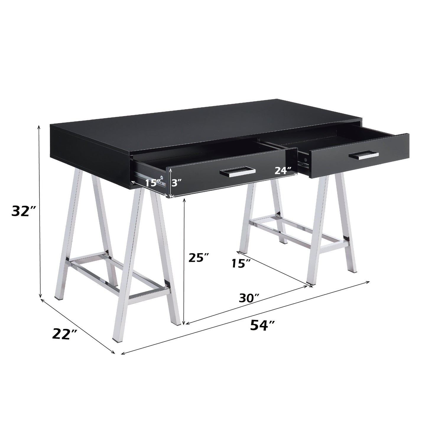 Coleen Black High Gloss & Chrome Finish Writing Desk - 1st Choice Furniture Direct