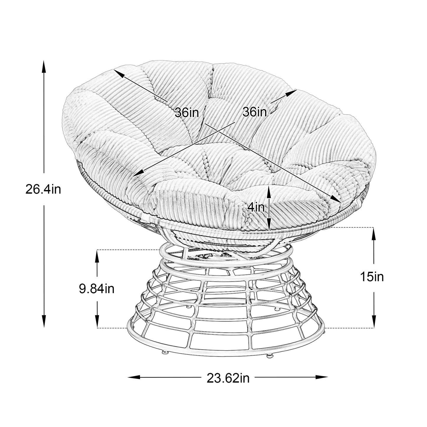 Comfortable Ergonomic Wicker Papasan Chair, 360° Swivel Indoor Outdoor Rattan Chair with Soft Thick Cushion, Ideal for Living Room, Bedroom, Reading Room, Brown Frame with Light green Cushion - 1st Choice Furniture Direct