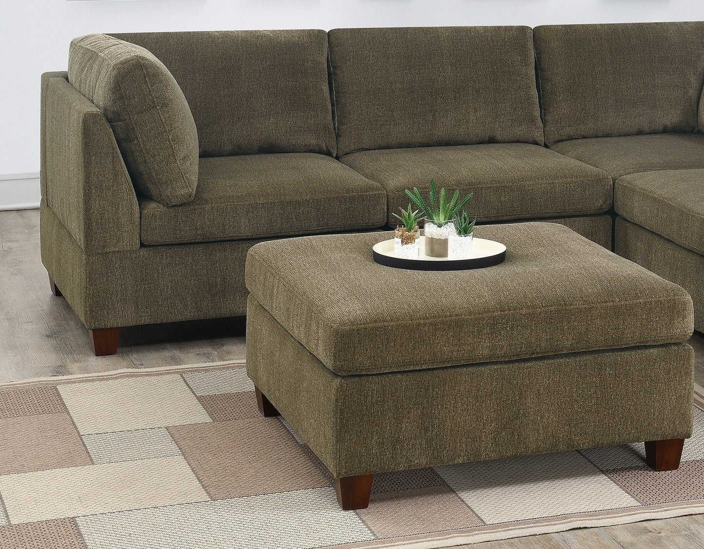 Contemporary 1pc OTTOMAN Tan Color Chenille Fabric Modular Corner wedge Sofa Living Room Furniture - 1st Choice Furniture Direct