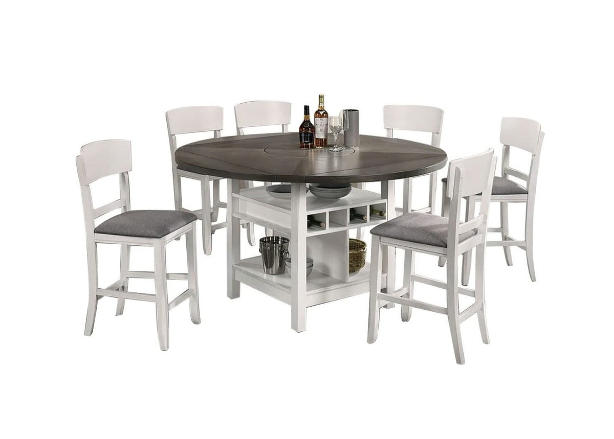 Contemporary Dining Room Counter Height Chairs Set of 2 Chairs only White Solid wood Gray Padded Fabric Seat - 1st Choice Furniture Direct