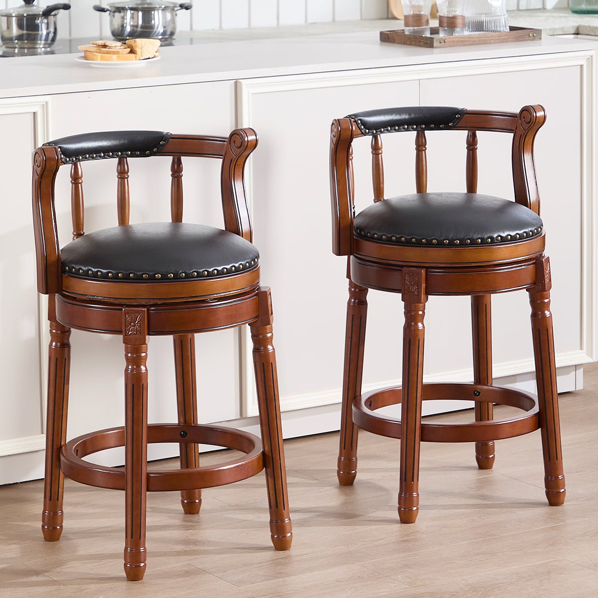 Cow top Leather Wooden Bar Stools, 360 Degree Swivel Bar Chair with Backs,Bar height Couner Height Barstools for Home Kitchen Dining Room and Bar Room(black 1pc) - 1st Choice Furniture Direct