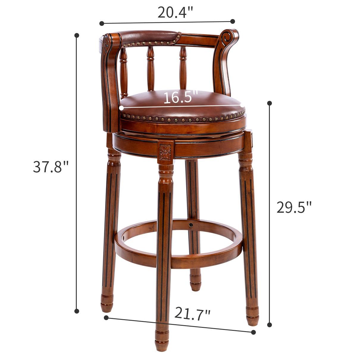 Cow top Leather Wooden Bar Stools, 360 Degree Swivel Bar Chair with Backs,Bar height Couner Height Barstools for Home Kitchen Dining Room and Bar Room(Brown) - 1st Choice Furniture Direct