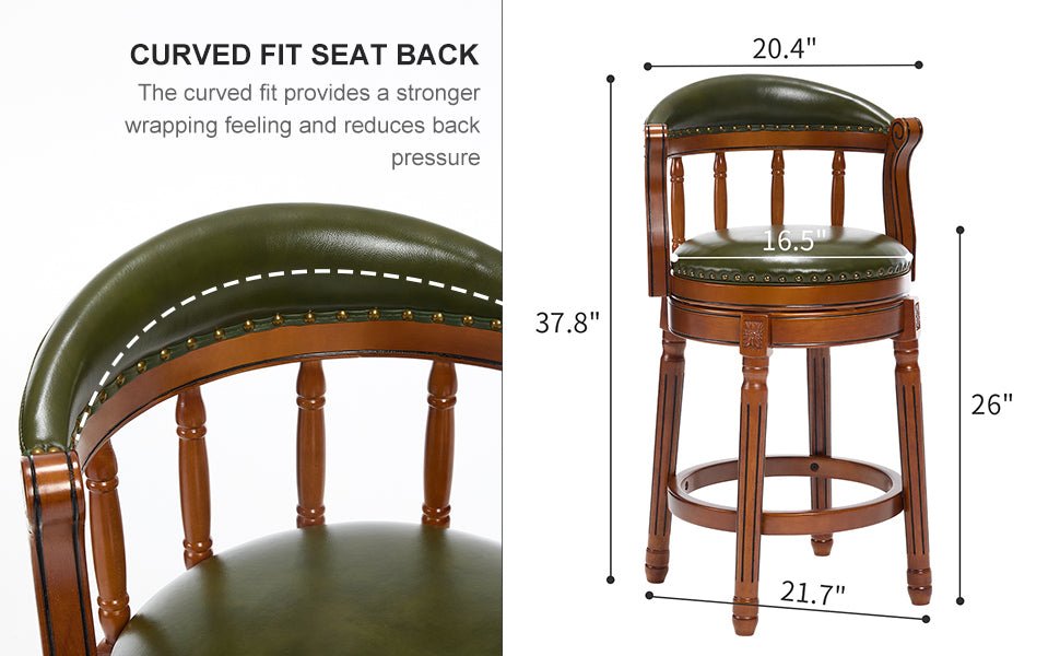 Cow top Leather Wooden Bar Stools, 360 Degree Swivel Bar Chair with Backs,Bar height Couner Height Barstools for Home Kitchen Dining Room and Bar Room(green 1pc) - 1st Choice Furniture Direct
