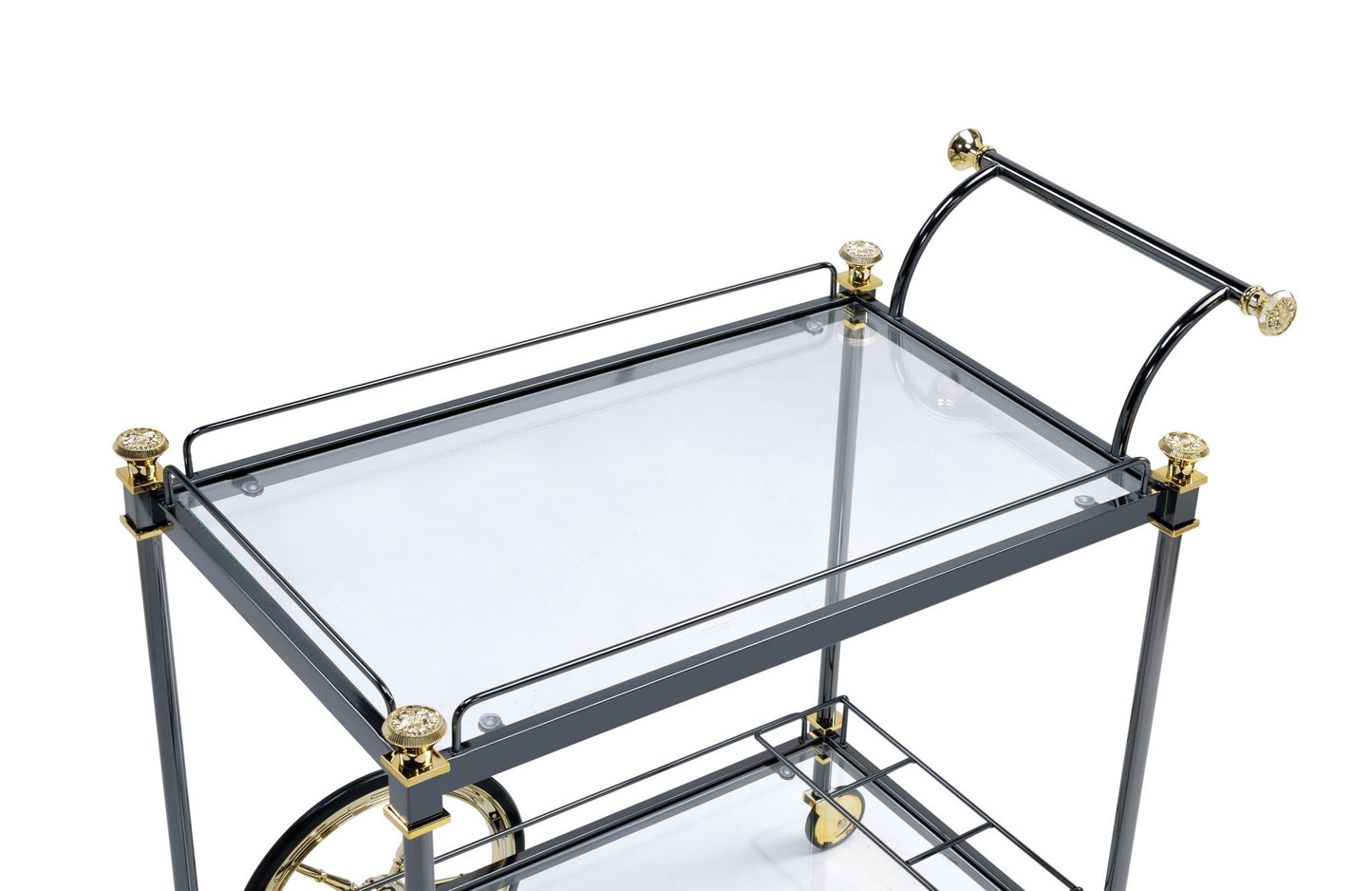 Cyrus Clear Glass & Black/Gold Finish Serving Cart - 1st Choice Furniture Direct