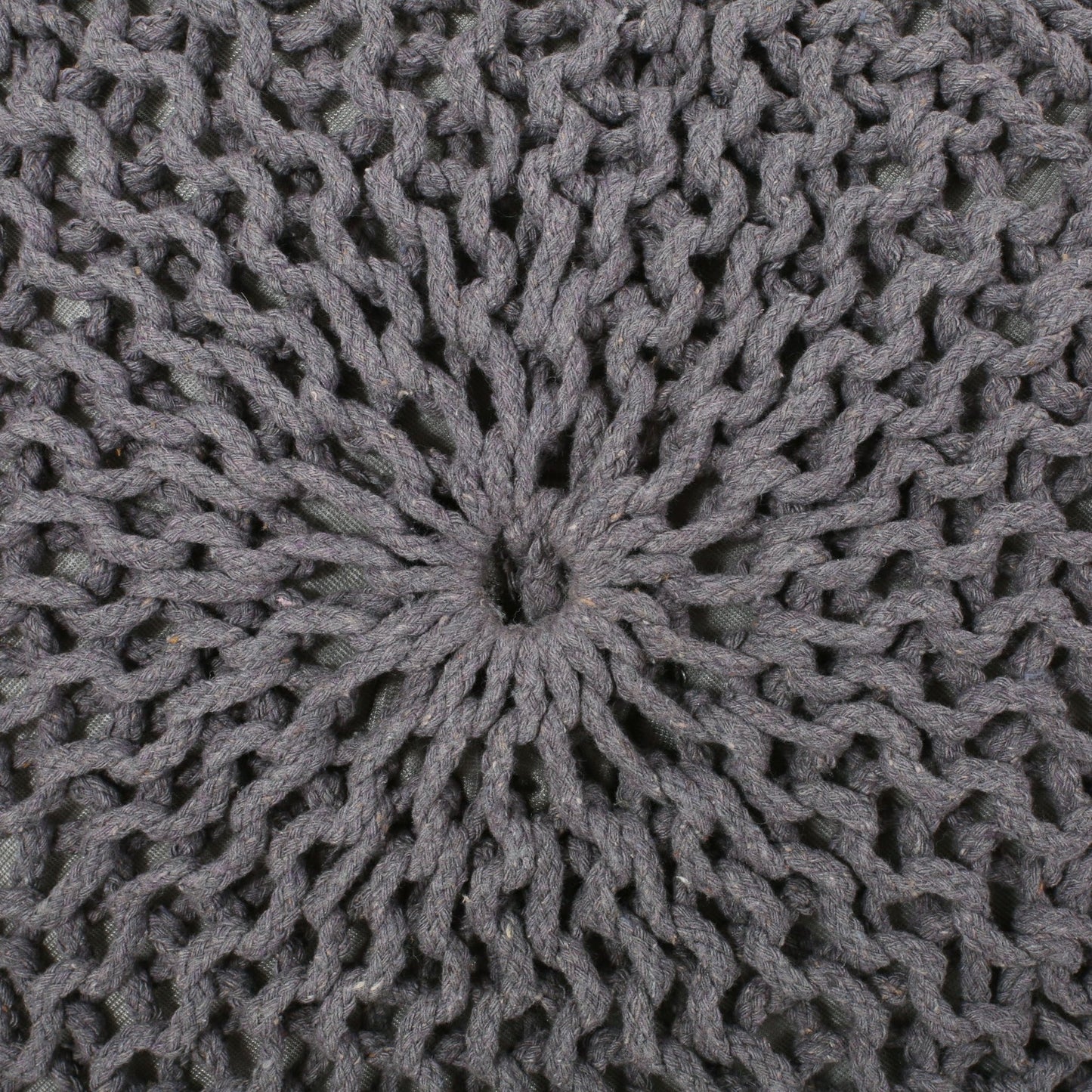 Dark Gray Hand-Knitted Round Pouf Ottoman - 1st Choice Furniture Direct