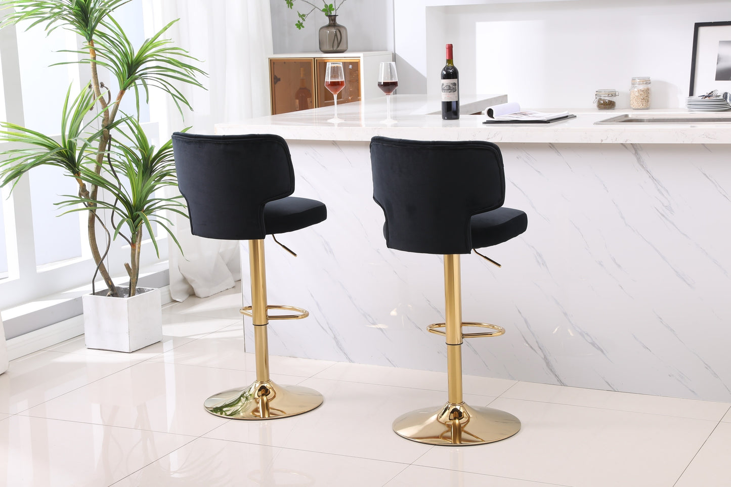 1st Choice Modern Barstools Bar Height Swivel Velvet in Black - Set of 2