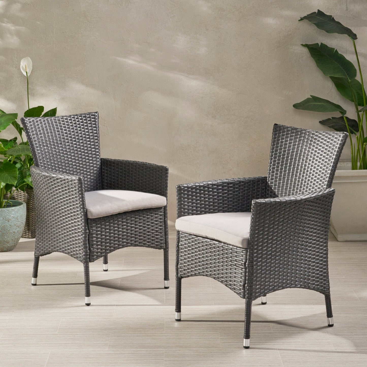 Dimensional Outdoor Dining Chair with Cushion Seat and Iron Frame, Set of 2, Grey - 1st Choice Furniture Direct