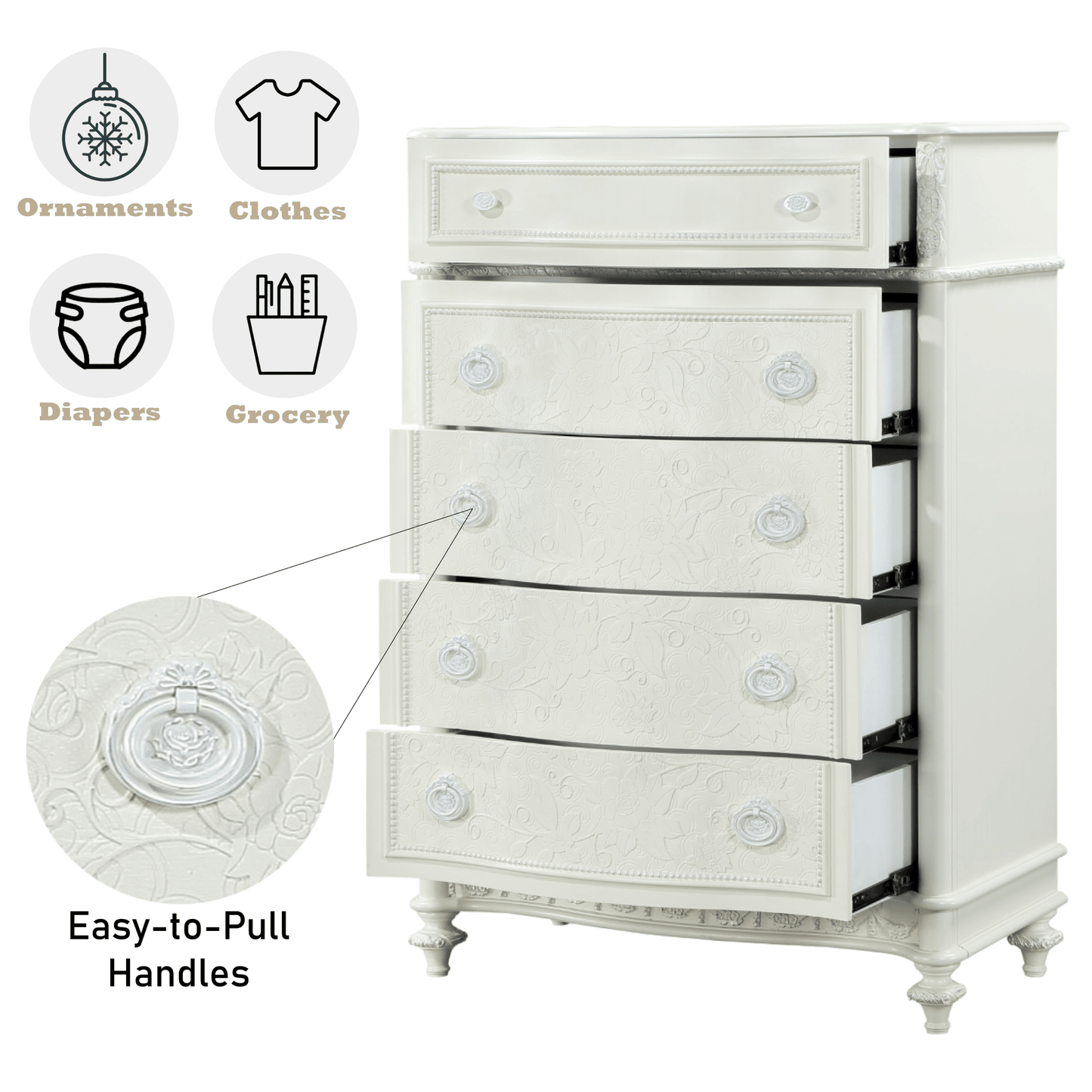 Dorothy Ivory Finish Chest - 1st Choice Furniture Direct