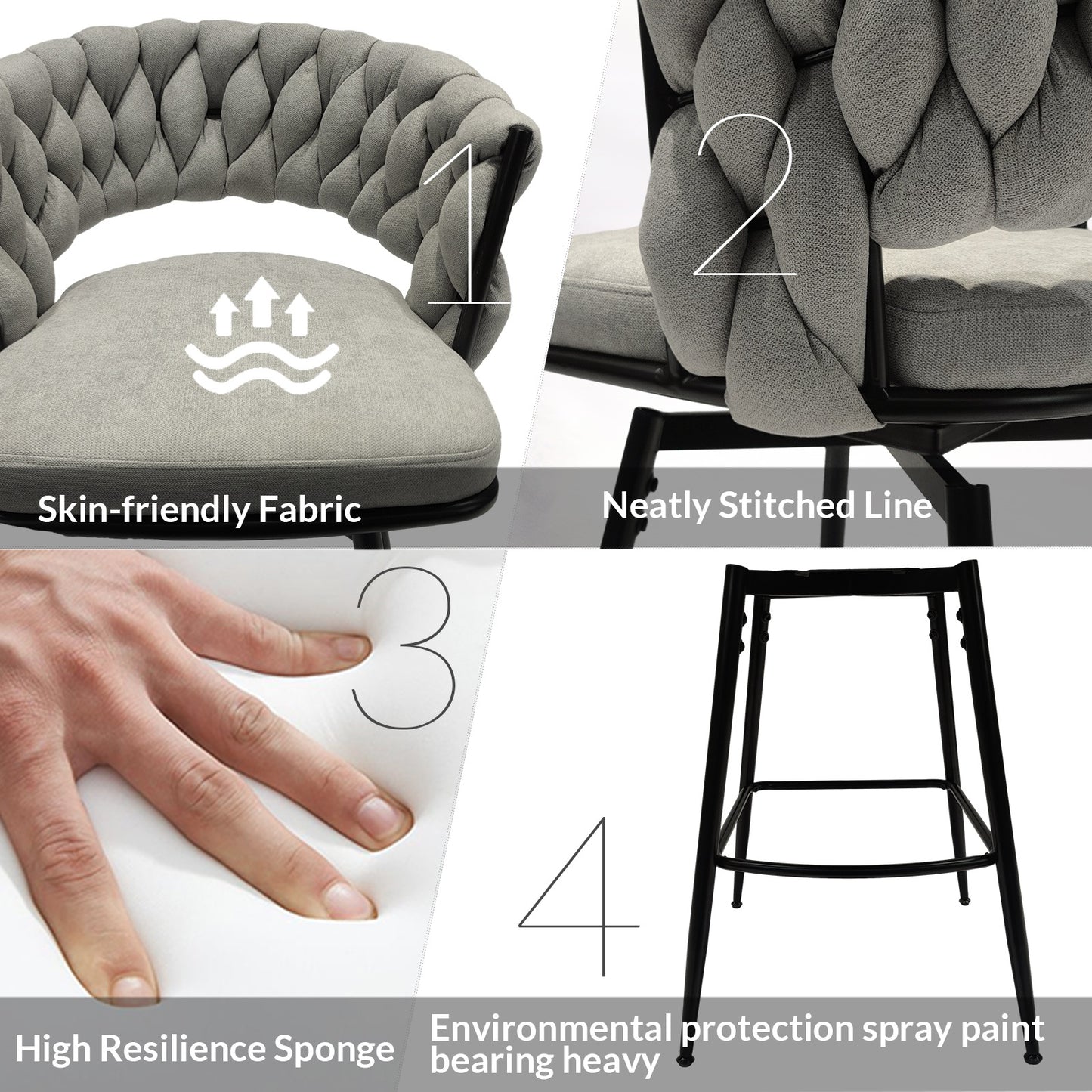 1st Choice Luxurious Grey Linen Swivel Bar Stools with Back Footrest