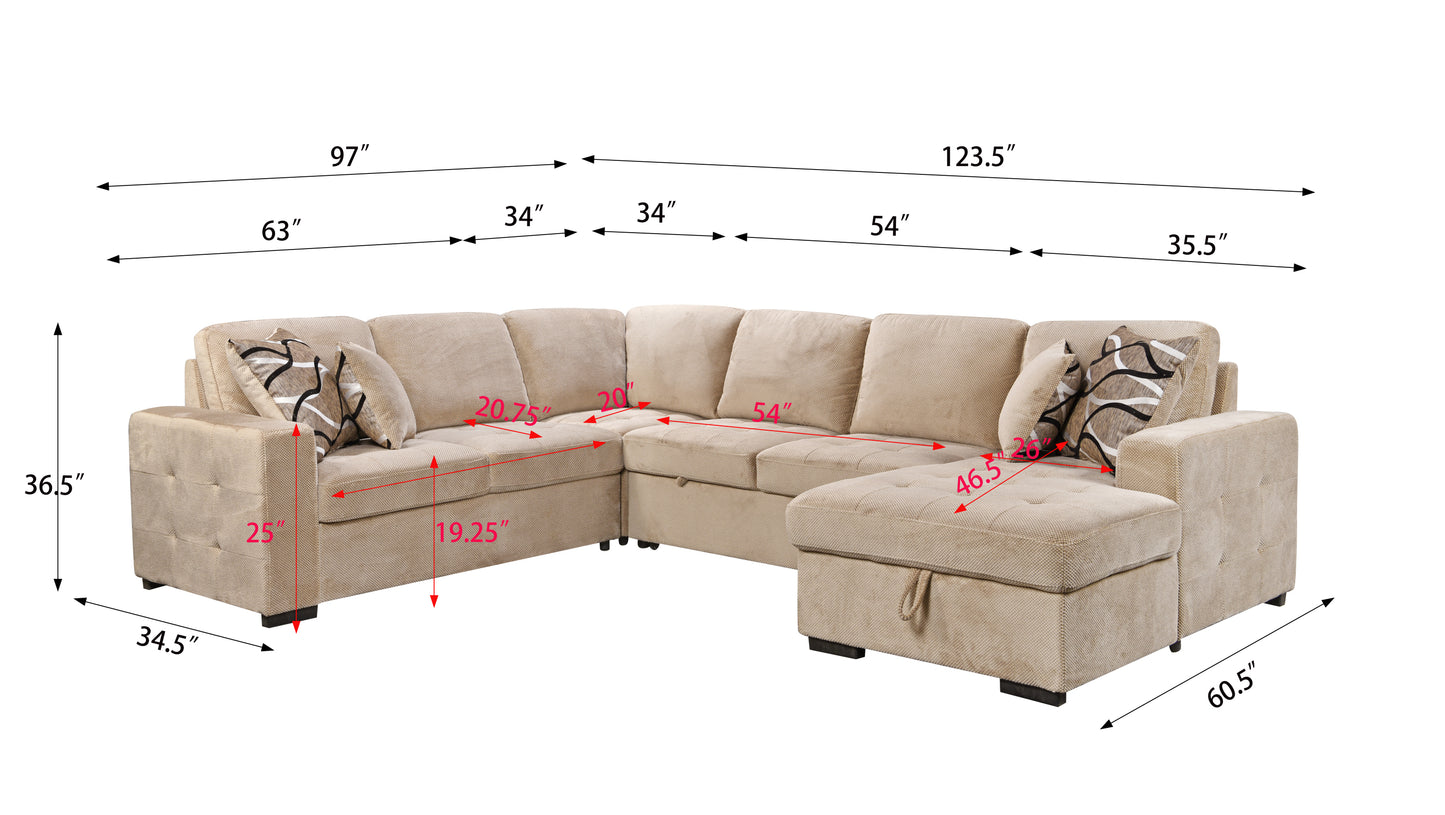 1st Choice 123" Oversized Sectional Sofa with Storage Chaise in Beige