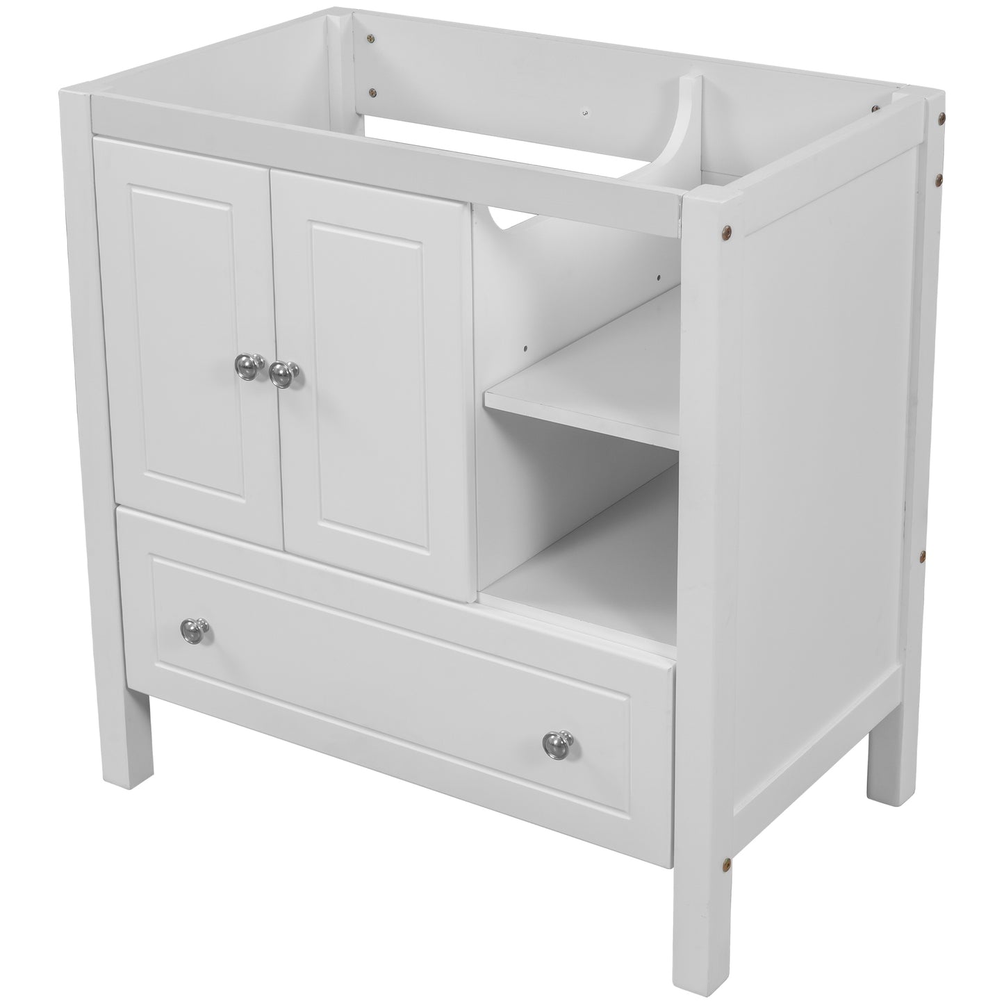 30' Bathroom Vanity Base Only, Solid Wood Frame, Bathroom Storage Cabinet with Doors and Drawers, White
