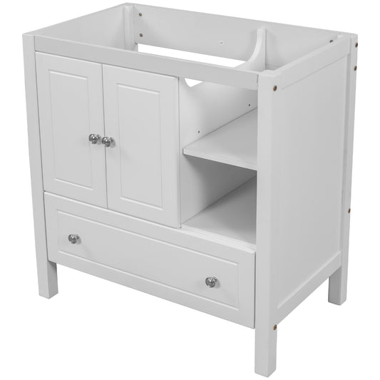30' Bathroom Vanity Base Only, Solid Wood Frame, Bathroom Storage Cabinet with Doors and Drawers, White