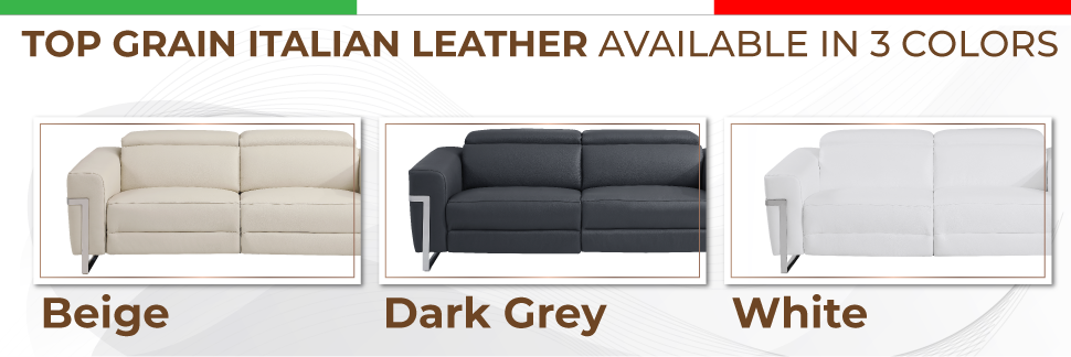 1st Choice Global United Top Grain Italian Leather Sofa with Power Recliner