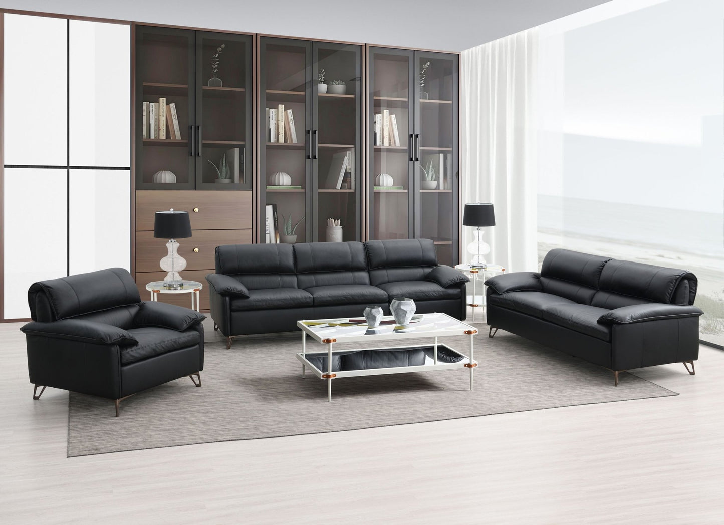 Eilene Black Top Grain Leather Sofa - 1st Choice Furniture Direct