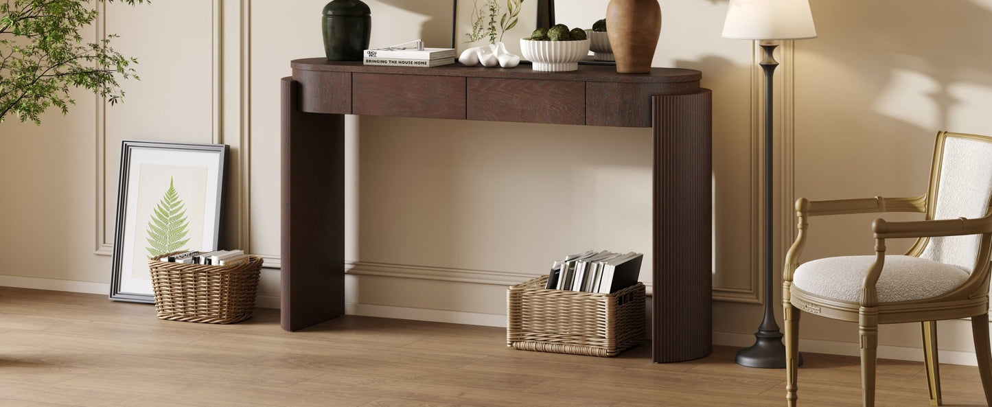 Espresso Entryway Console Table with Drawers | Fluted Sofa Table - 1st Choice Furniture Direct