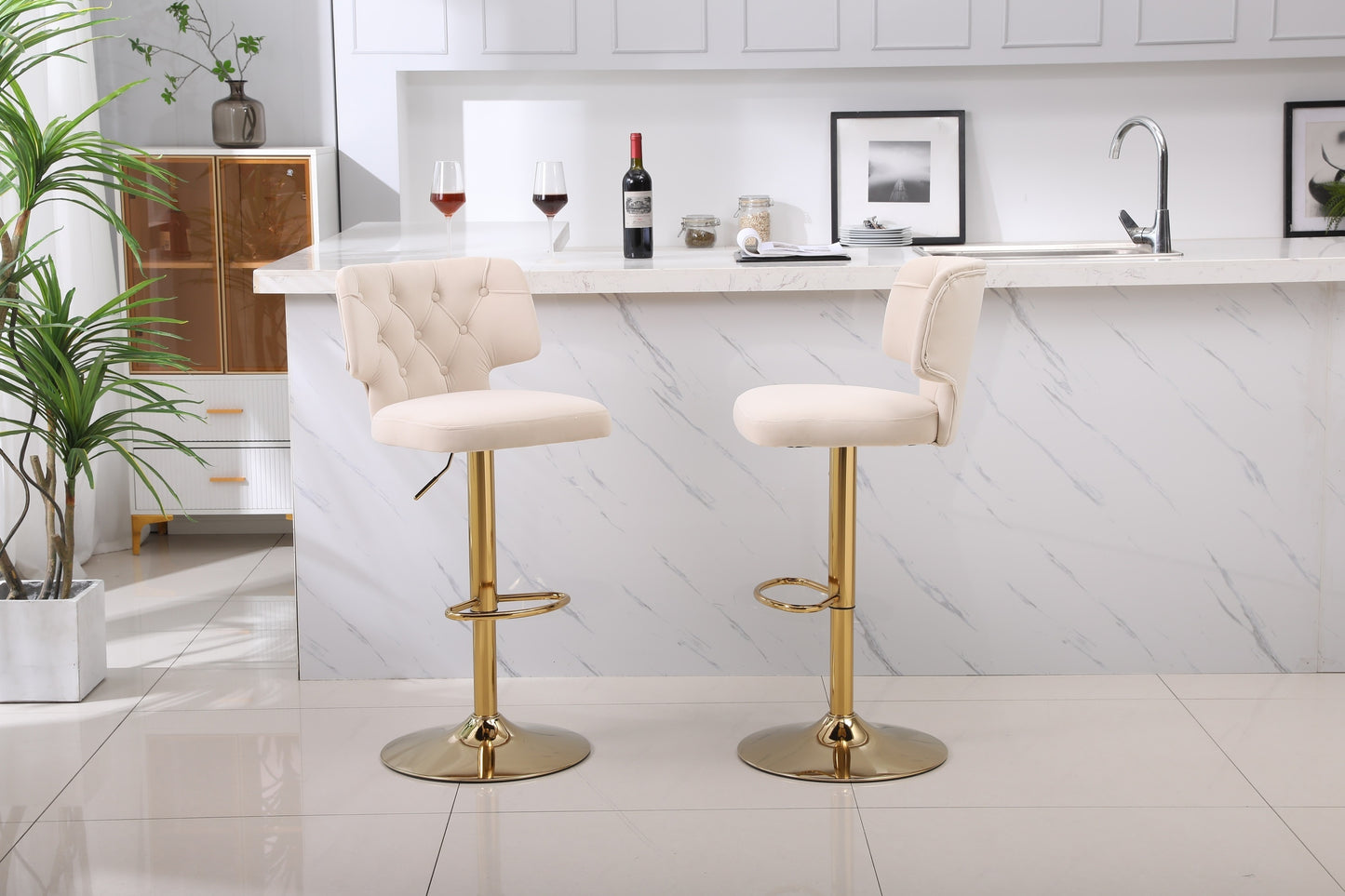 1st Choice Modern Bar Height Swivel Velvet Beige Bar Stool - Set of 2