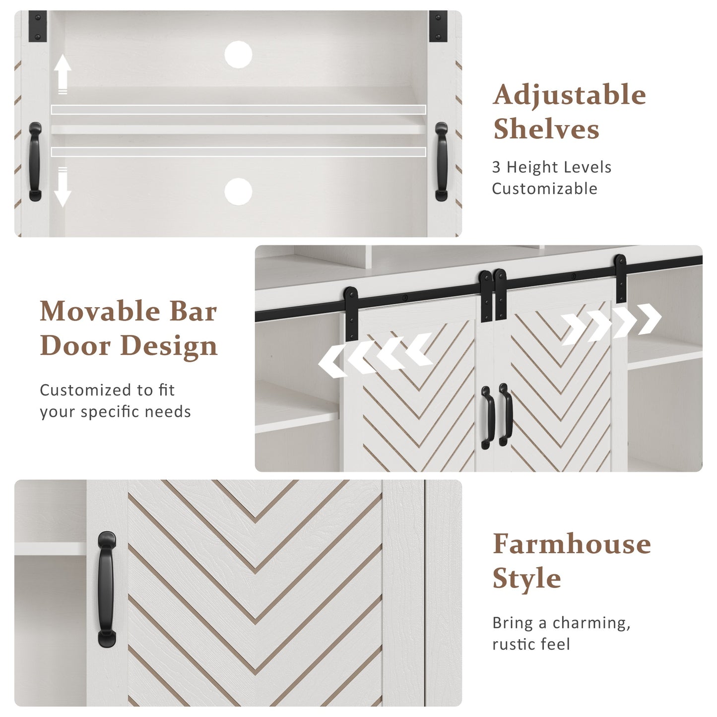 1st Choice 58" Farmhouse Double-Door Three-Layer TV Cabinet in White & Brown