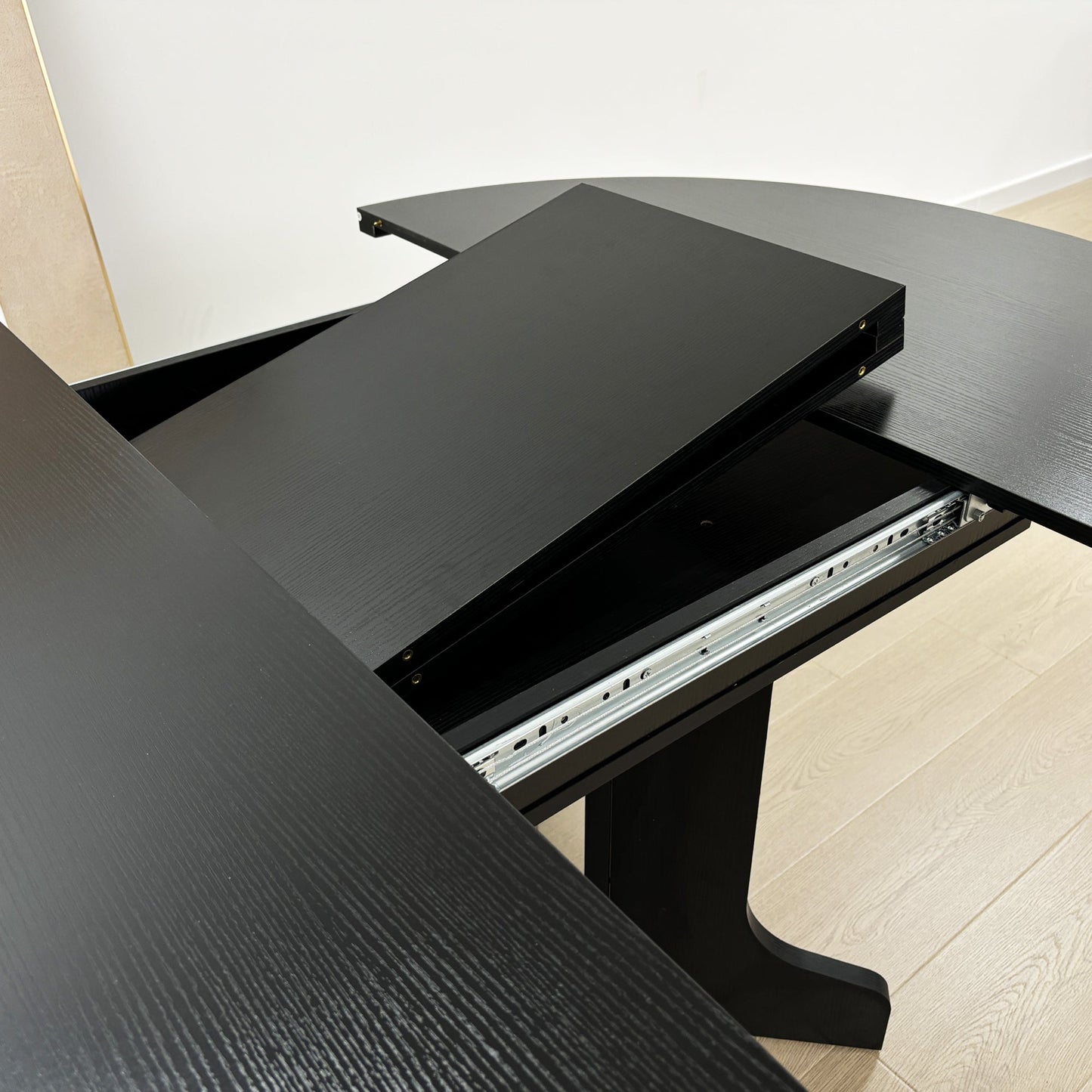 Farmhouse Kitchen Dining Table 59x43 Inch Expandable Oval Top with Removable Leaf Black MDF - 1st Choice Furniture Direct