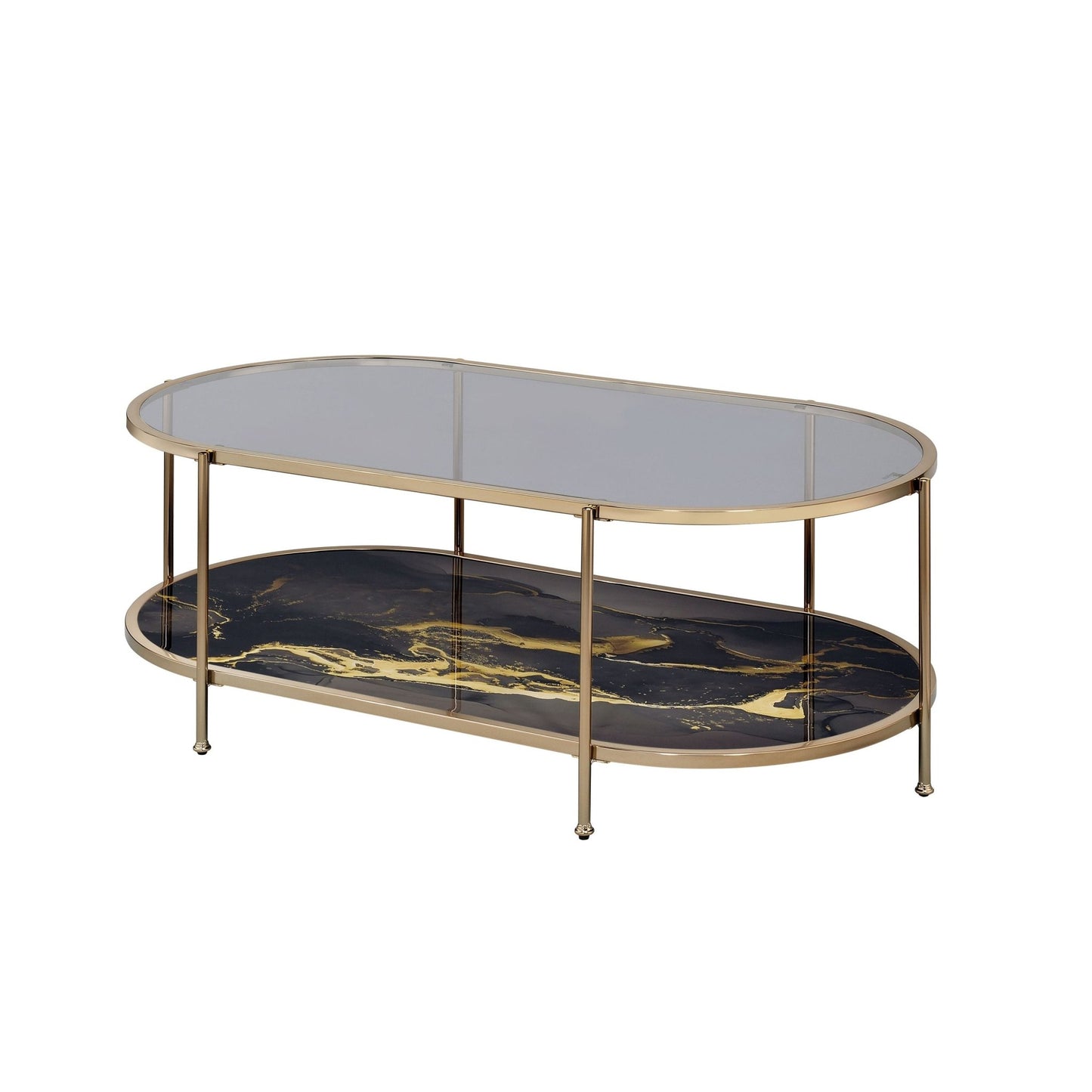Fiorella Black Marble Print, Glass & Champagne Finish Coffee Table - 1st Choice Furniture Direct
