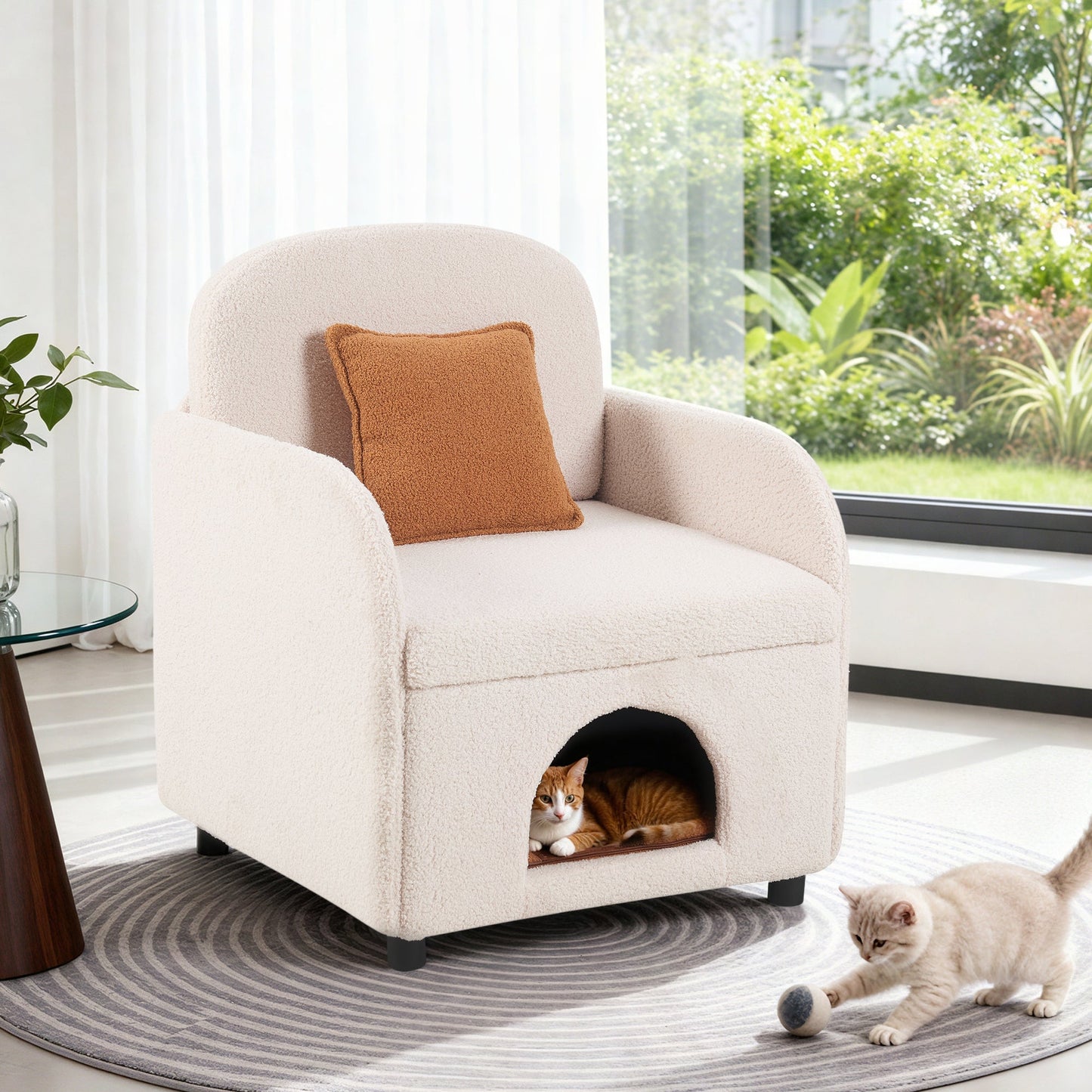 Furniture Style 2 in 1 Pet Friendly Fluffy Fabric Sherpa Upholstered Leisure Armchair with Lumbar Pillow for Living Room Bedroom Home and Office, Cream White - 1st Choice Furniture Direct
