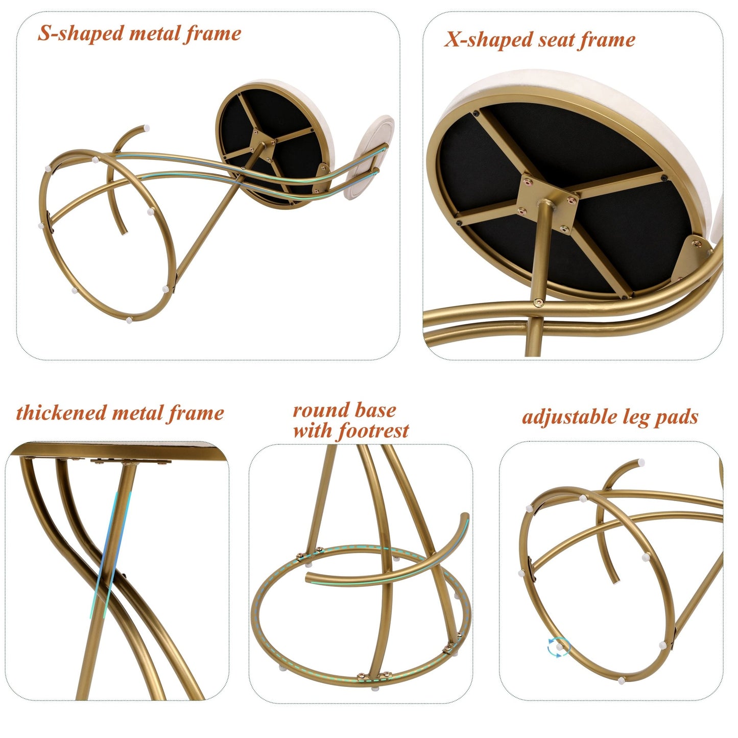 Gold & Cream Velvet Bar Stools Set of 2 | Modern Counter Height Chairs with Back - 1st Choice Furniture Direct