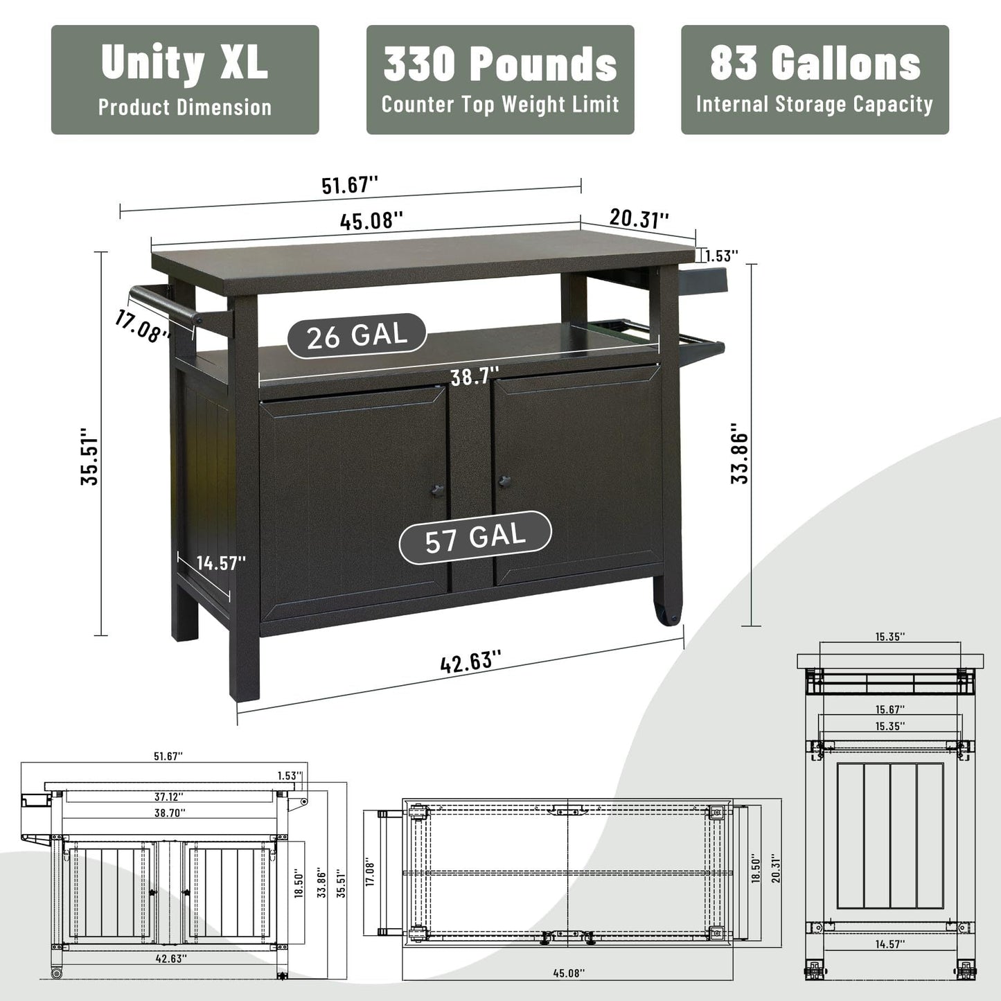 Grill Carts Outdoor Storage Cabinet with Wheels, Metal outdoor grill table Kitchen Dining Table Cooking Prep BBQ Table for Patio, Kitchen Island, Home Party, Bar (Brown) - 1st Choice Furniture Direct