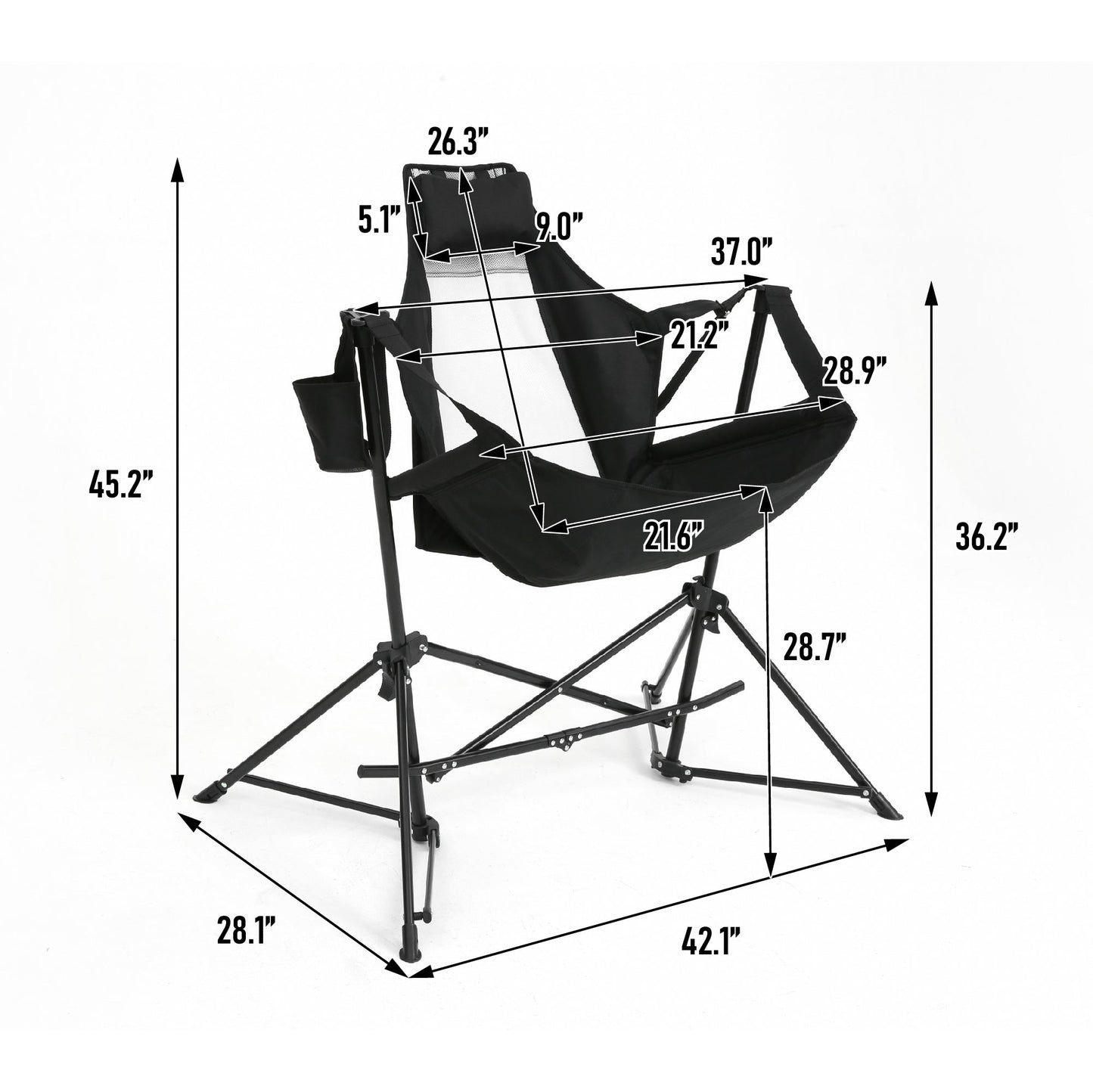 Hammock Camping Chair, Folding Portable Rocking Chair, Aluminum Alloy Adjustable Back Swinging Chair with Pillow Cup Holder, Recliner with Carry Bag for Outdoor Travel Lawn Backyard, Black (2pcs) - 1st Choice Furniture Direct