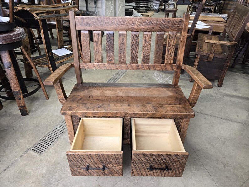 Handmade Reclaimed Wood Deacon Bench | Rustic Farmhouse Entryway Bench - 1st Choice Furniture Direct