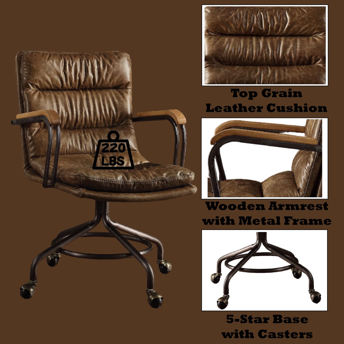 Harith II Vintage Whiskey Top Grain Leather Office Chair - 1st Choice Furniture Direct