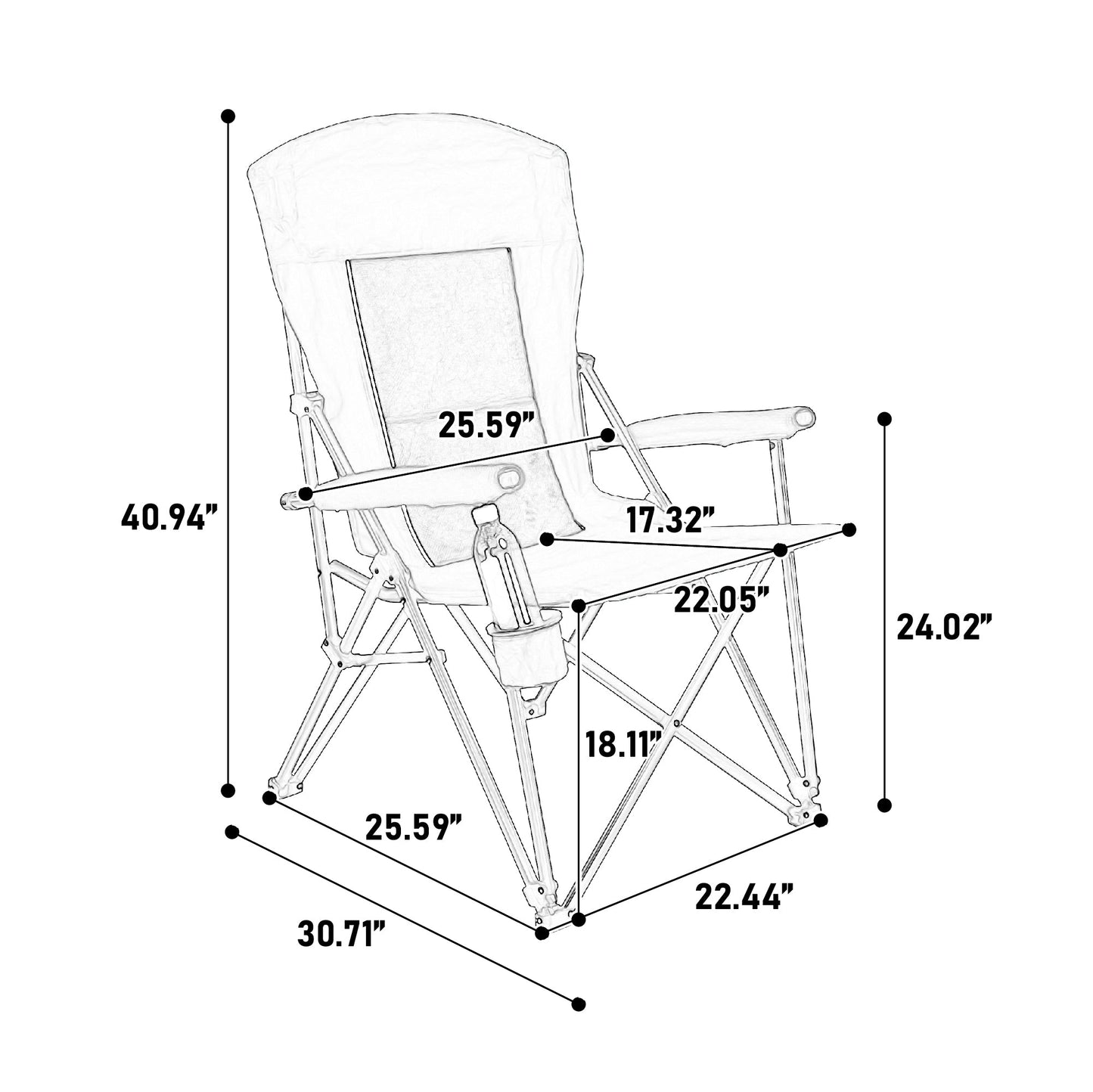 High Back Heavy Duty Lawn Chair Support 250LBS, Portable Collapsible Chair with Cup Holder - Navy blue - 1st Choice Furniture Direct