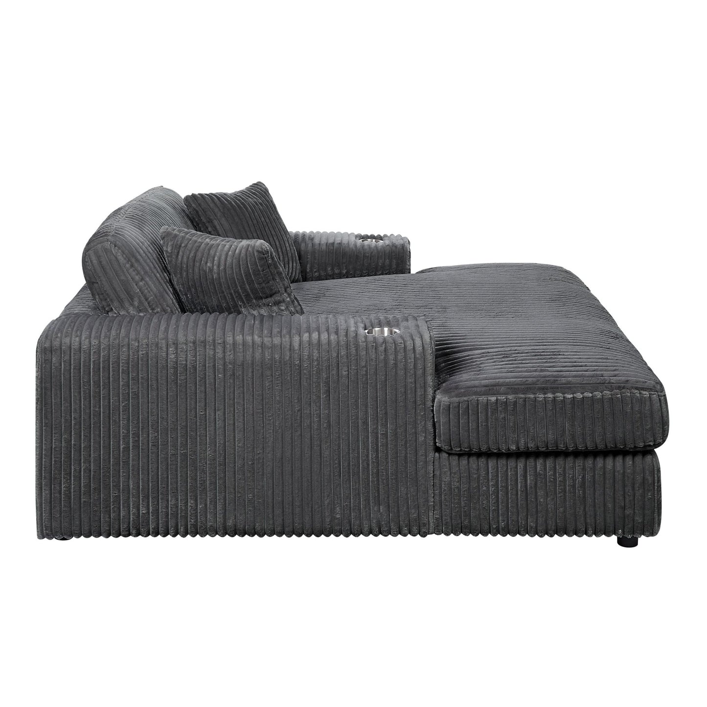 Hilde Gray Corduroy Chaise w/2 Pillows - 1st Choice Furniture Direct