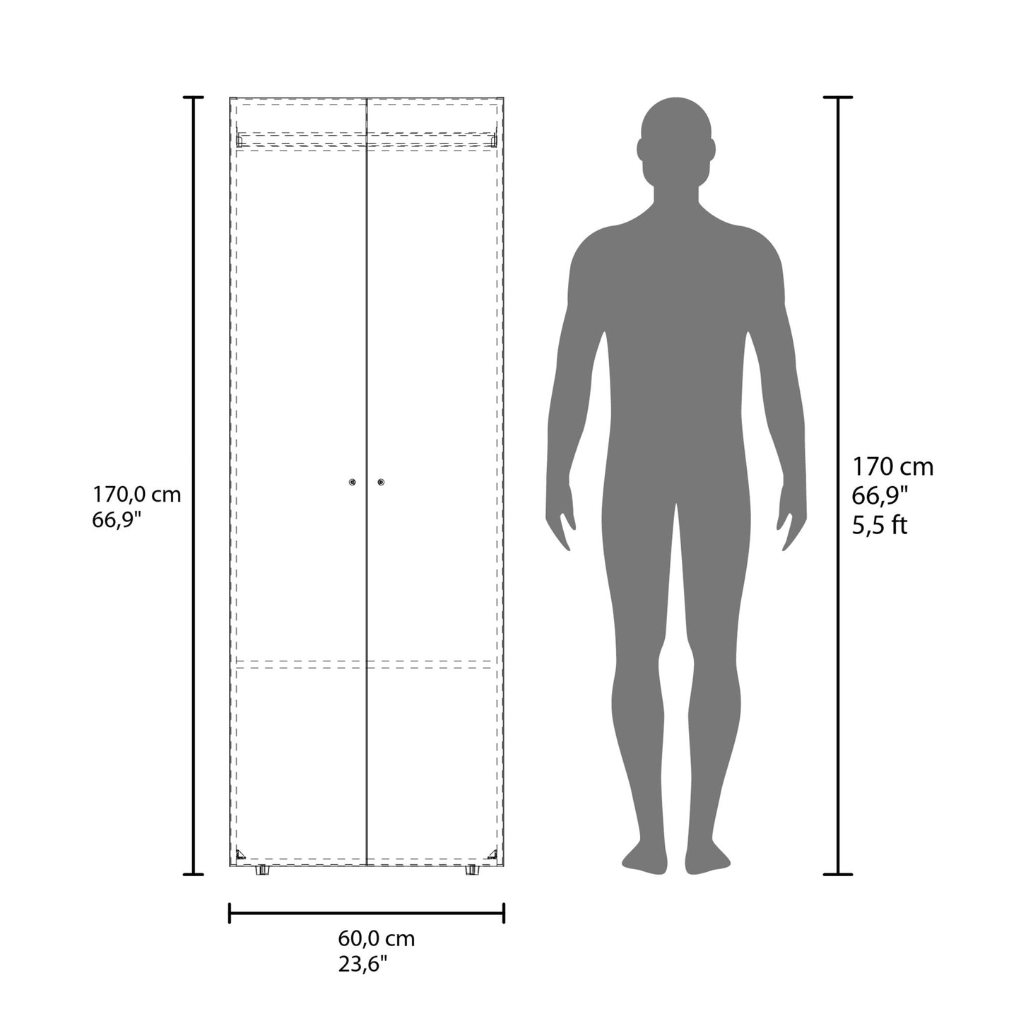 Home 2 Doors Closet System Armoire, Hanging Rod and Storage Shelf, Modern Armoire for Bedroom Organization Storage, White - 1st Choice Furniture Direct