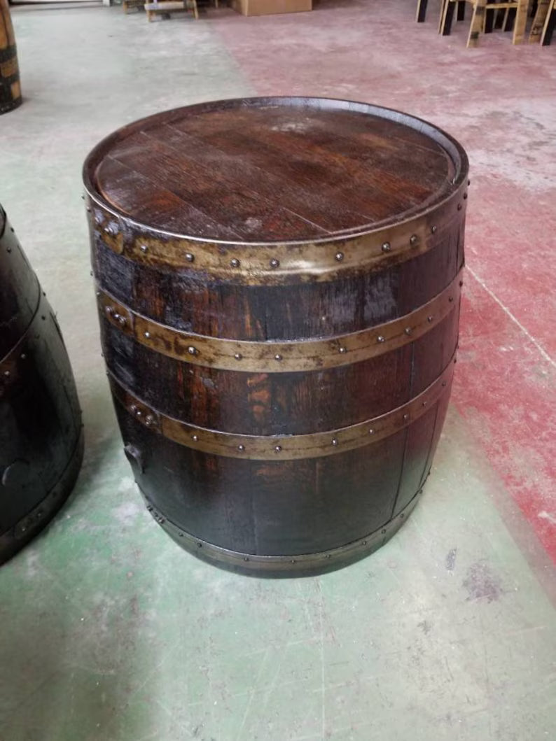 Authentic Whiskey Barrel End Table | Solid Oak Rustic Barrel Table (25")