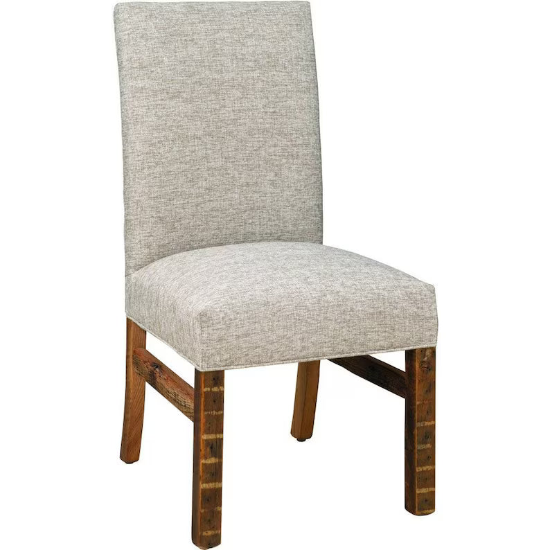 Reclaimed Barnwood Dining Chair – Rustic Upholstered Side Chair with Natural Finish
