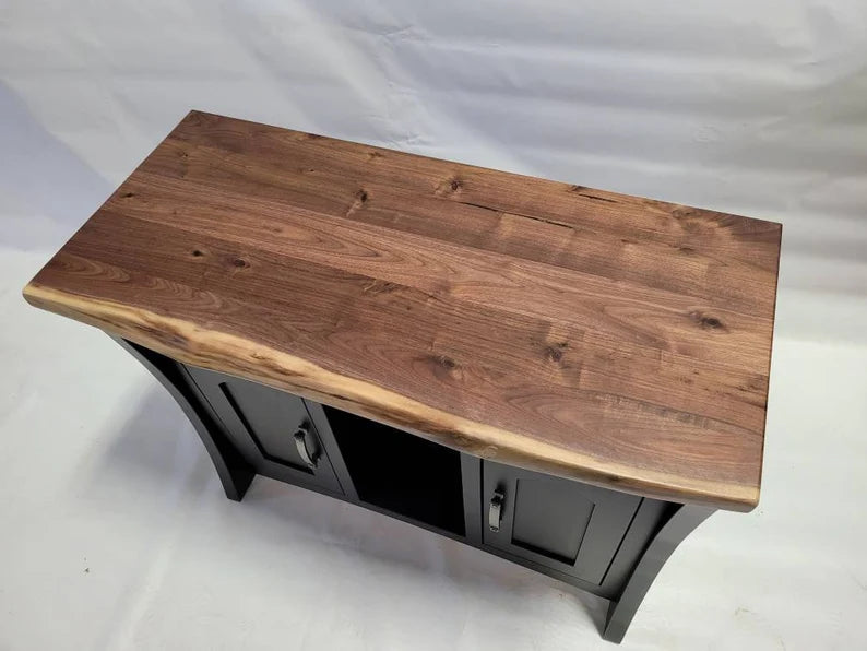 Live Edge Walnut Mini Buffet with Maple Base | Handcrafted Wood Storage Cabinet