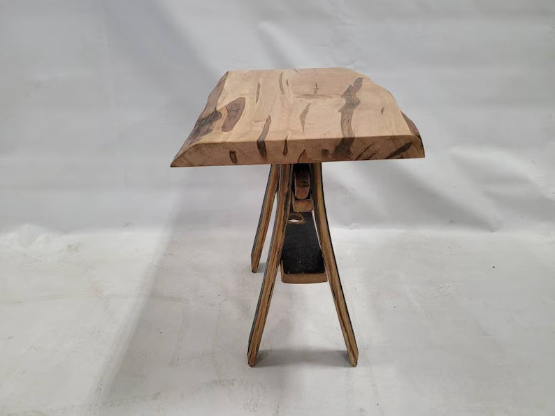Live Edge Maple End Table with Whiskey Barrel Stave Legs – Rustic Side Table