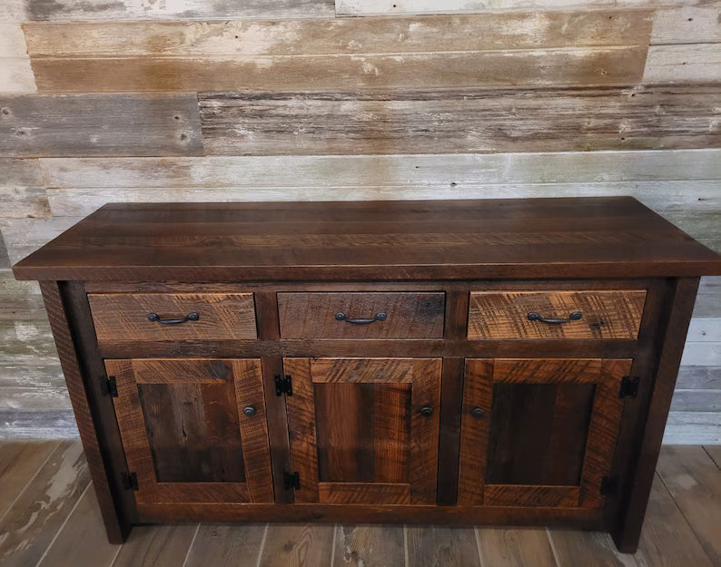 Reclaimed Barn Wood Buffet – Amish Handmade Solid Wood Sideboard (60” Rustic Farmhouse Storage Cabinet)