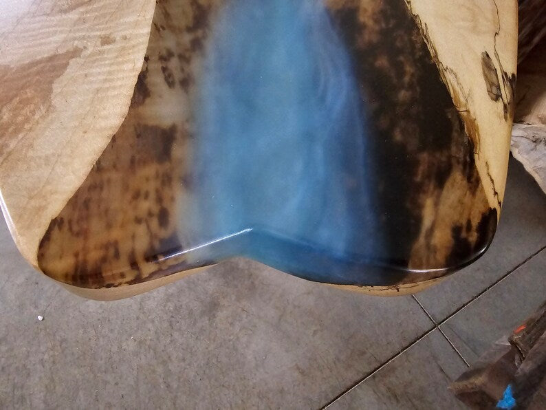 Live Edge Maple Epoxy River Sofa Table | Vermillion Resin Design with Steel Legs