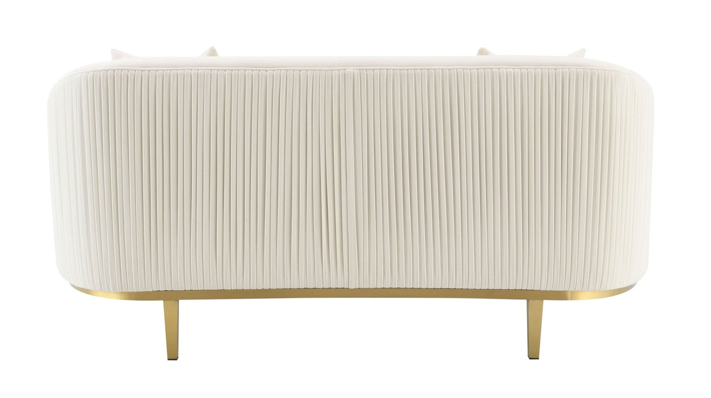 Ivory Velvet Loveseat with Gold Metal Legs & Accent Pillows - 1st Choice Furniture Direct