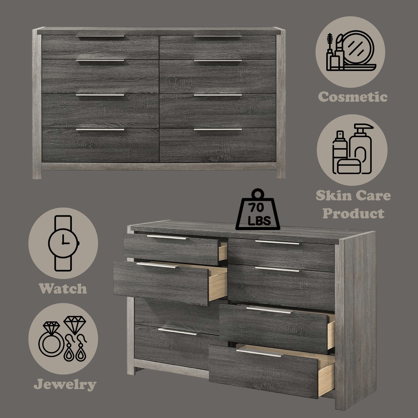 Jehoram Gray Finish Dresser - 1st Choice Furniture Direct