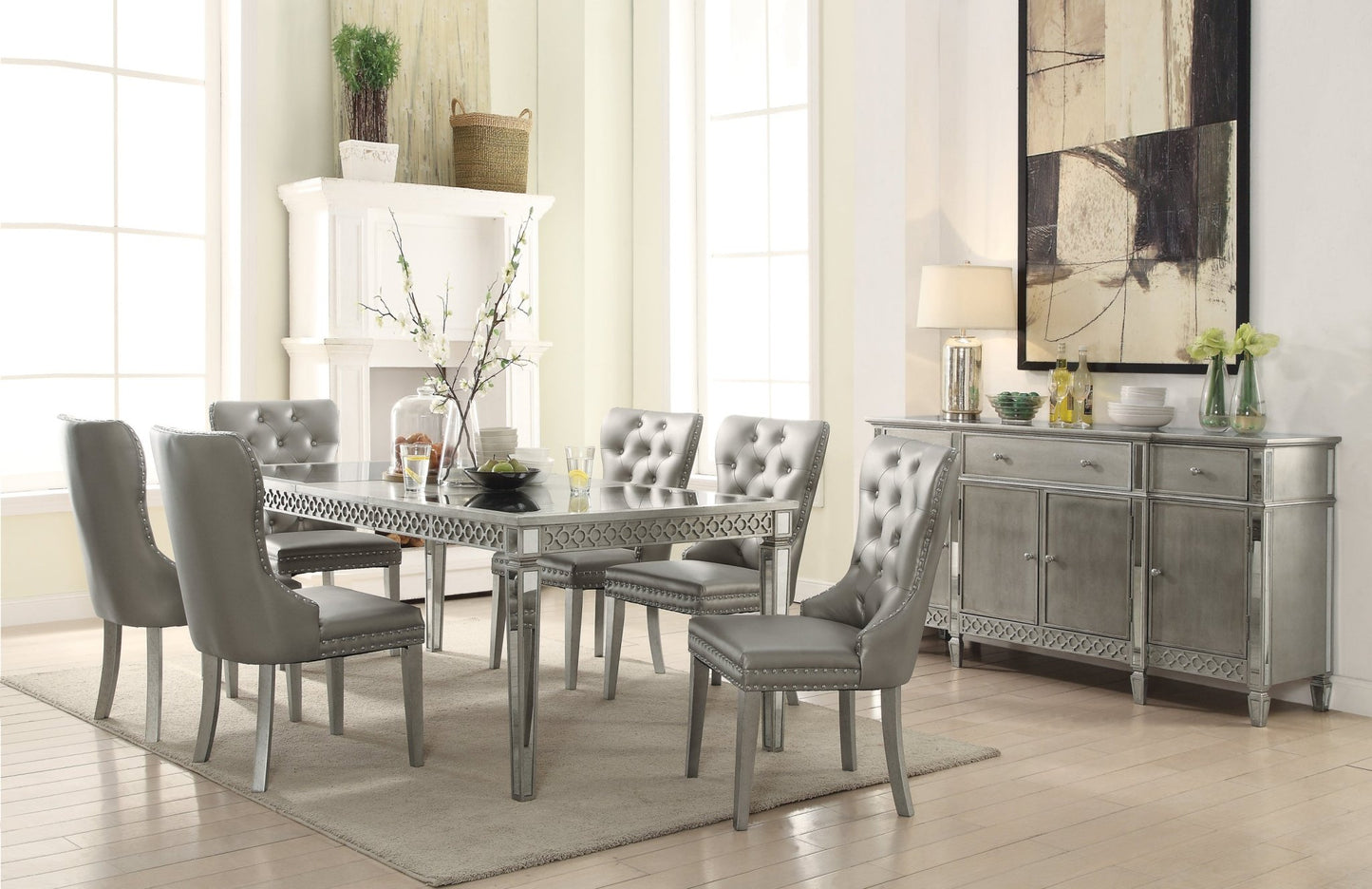 Kacela Champagne Synthetic Leather & Champagne Finish Side Chair (Set of 2) - 1st Choice Furniture Direct