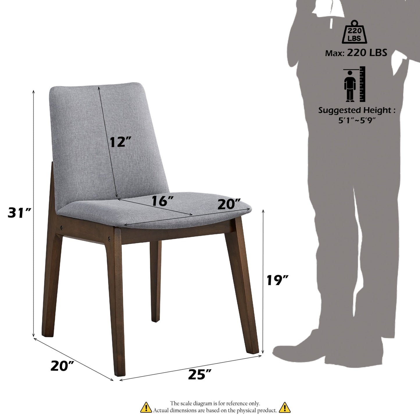 Kaela Light Gray Fabric & Walnut Finish Side Chair(Set of 2) - 1st Choice Furniture Direct